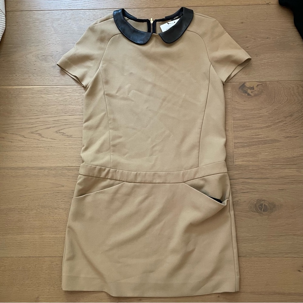 Maje tan black leather collar dress